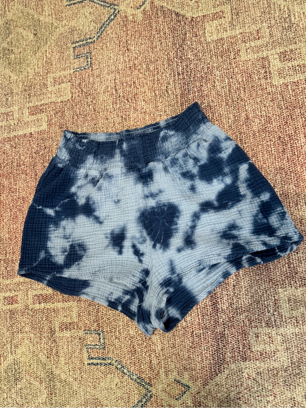 Bobi Los Angeles cotton gauze tie dye ruched waist shorty shorts size small